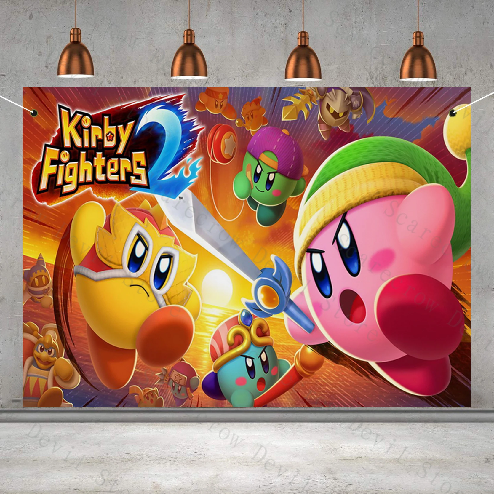 

Kirby Birthday Backdrop Children's Birthday Party Decoration Cute Game Elf Vinyl Photography Background Photo Curtains