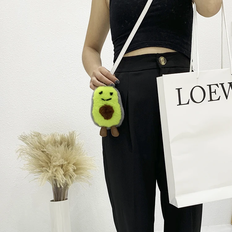 INS милые натуральные меховые Подвески Девушка сердце авокадо брелок подвеска для