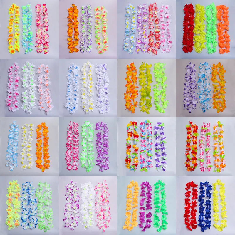 

50pcs/lot Hawaiian Leis Garland Artificial Necklace Hawaii Flowers Leis Beach Fun Wreath Party Supplies DIY Gift Decoration