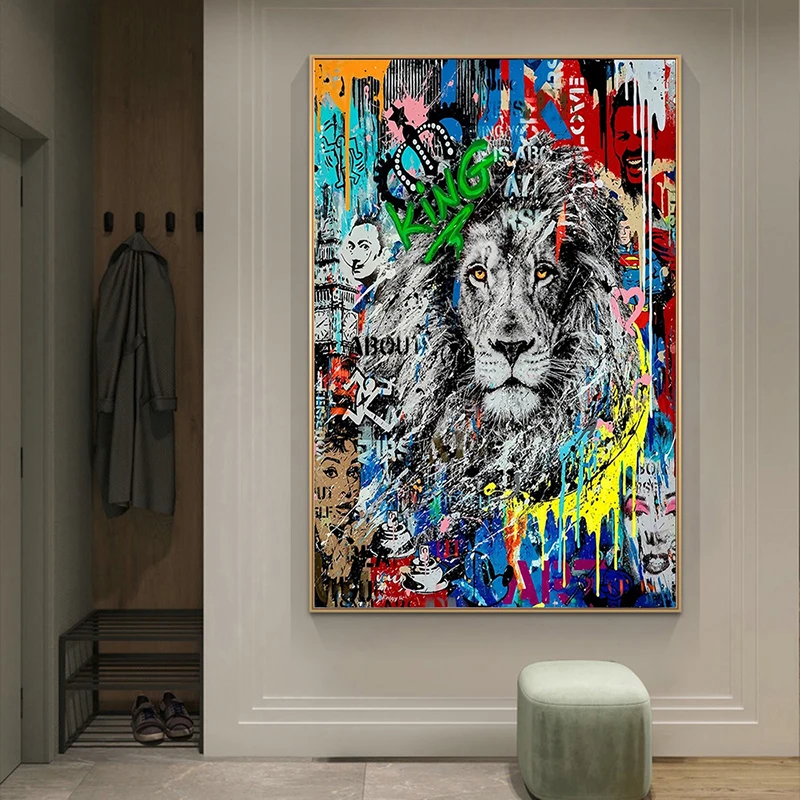 

Graffiti Lion Canvas Paintings Street Art Animal Poster And Prints Wall Art Pictures Modern Living Room Home Decoration Mural