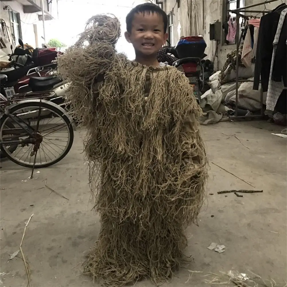 Детский костюм CS Bionic Grass Ghillie, камуфляжный костюм с капюшоном, винтовка джунглей, штаны, куртка, снайперский комплект