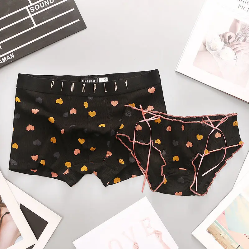 Heart Couple Panties Set Men's Underpants Women's Underwear Cotton Panties For Lover's Panties Style Cozy Men Women Underpants