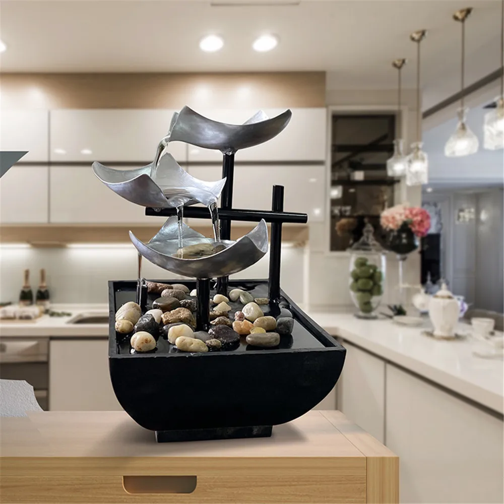 Минималистичный 3 этажный фонтан комнатный настольный Водопад с выключателем