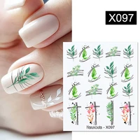 harunouta simple green leaves lines water decals stickers flower geometrics slider for nails summer vacation nail art decoration