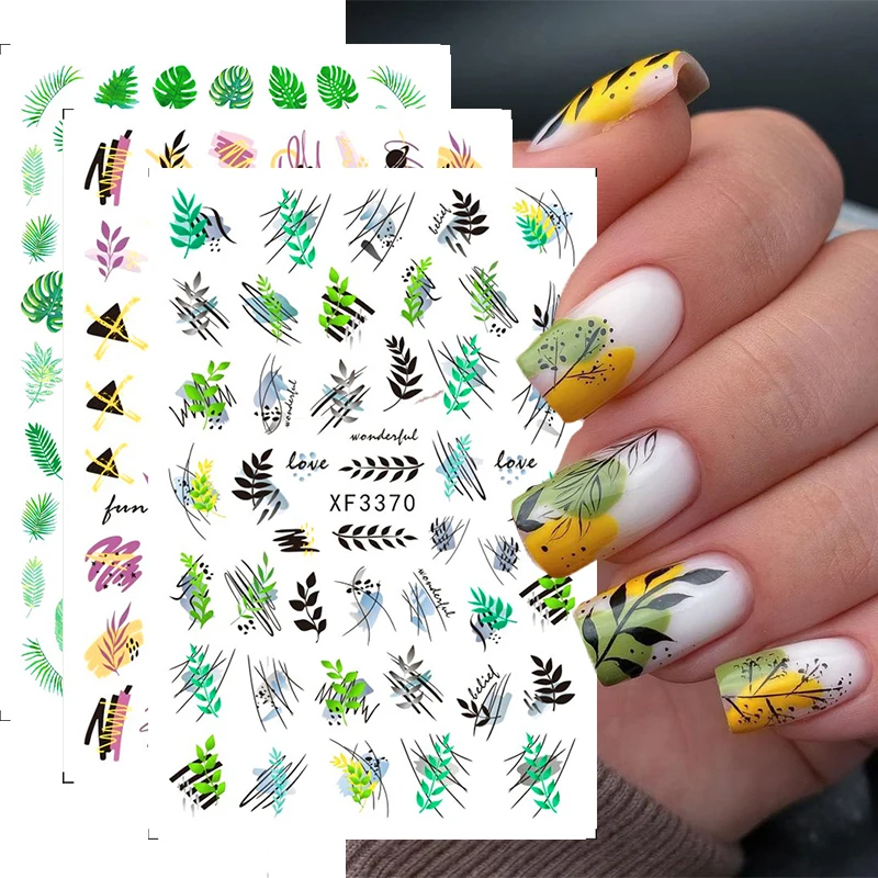 

Наклейки 3D для ногтей, весна-лето, цветы, листья, переводные наклейки для ногтей, самоклеящиеся слайдеры, Типсы для маникюра