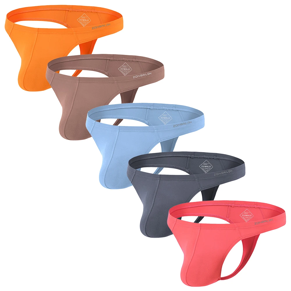 Men's Thongs Briefs Bamboo Breathable Soft G-strings Sexy T-back 5 Pack
