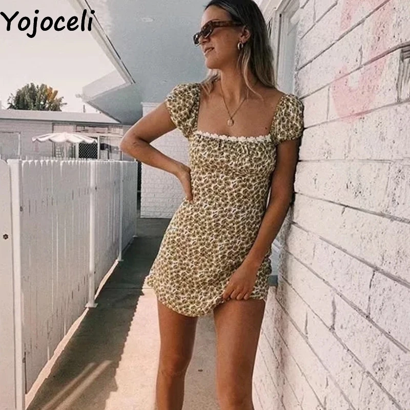 Женское короткое Кружевное платье Yojoceli Элегантное повседневное пляжное мини с