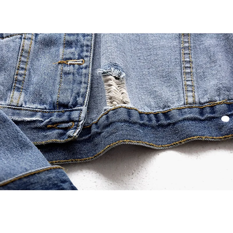 

Autumn new Vintage Blue Denim Jacket Coat Women Slim Outerwear Chaquetas Mujer High Waist Frayed Long sleeve Jeans Jacket Female