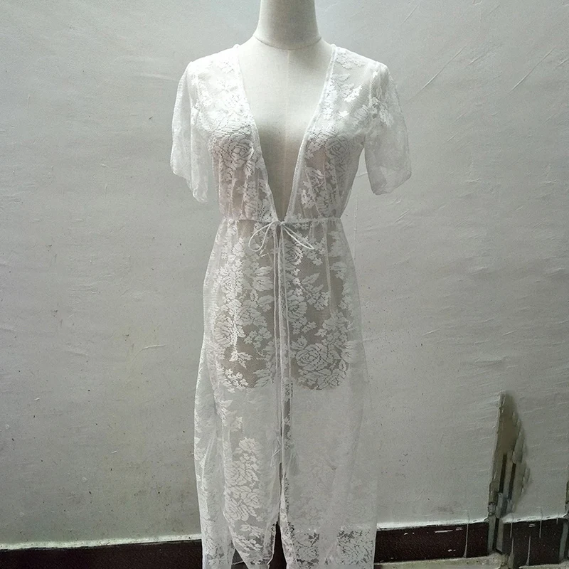 Женская черная белая накидка на бикини летнее пикантное кружевное кимоно в стиле