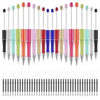 plastic beadable pen bead ballpoint pen assorted bead pen shaft black ink rollerball pen withextra refills 20pcs