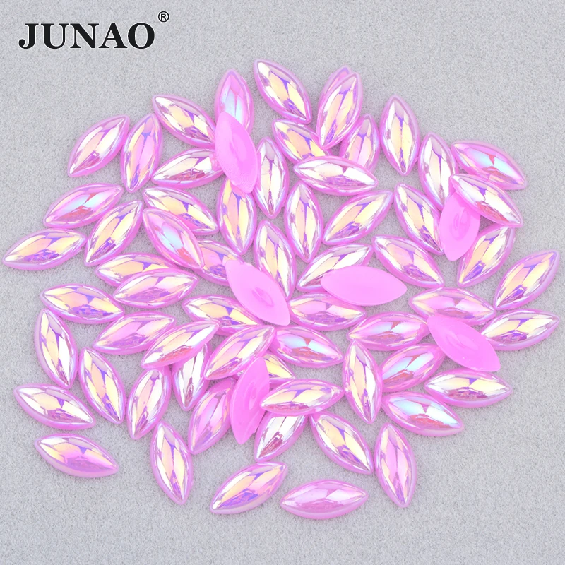 

JUNAO 5*10mm 7*15mm Rose AB Horse Eye Pearl Rhinestone Applique Half Beads Sticker Flatback Acrylic Stone Strass Gems For Crafts