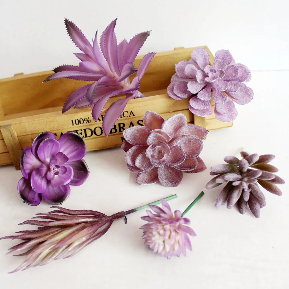 39 стилей фиолетовые флокированные Искусственные суккуленты искусственный Декор