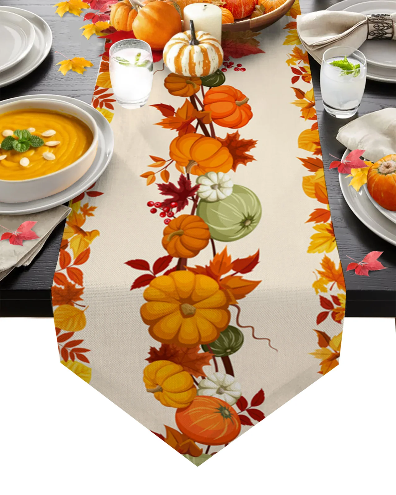 

Thanksgiving Pumpkin Maple Leaf Table Runners Home Dining Coffee Table Decor Table Cloth Wedding Decoration Table Cover