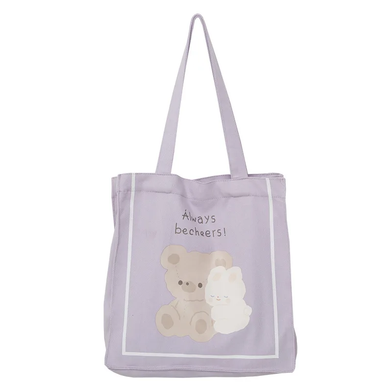 

Women Canvas Shoulder Bag Cute Bear Bunny Print Handbag Casual Tote Students Books Bags Cotton Cloth Shopping Bag For Girls