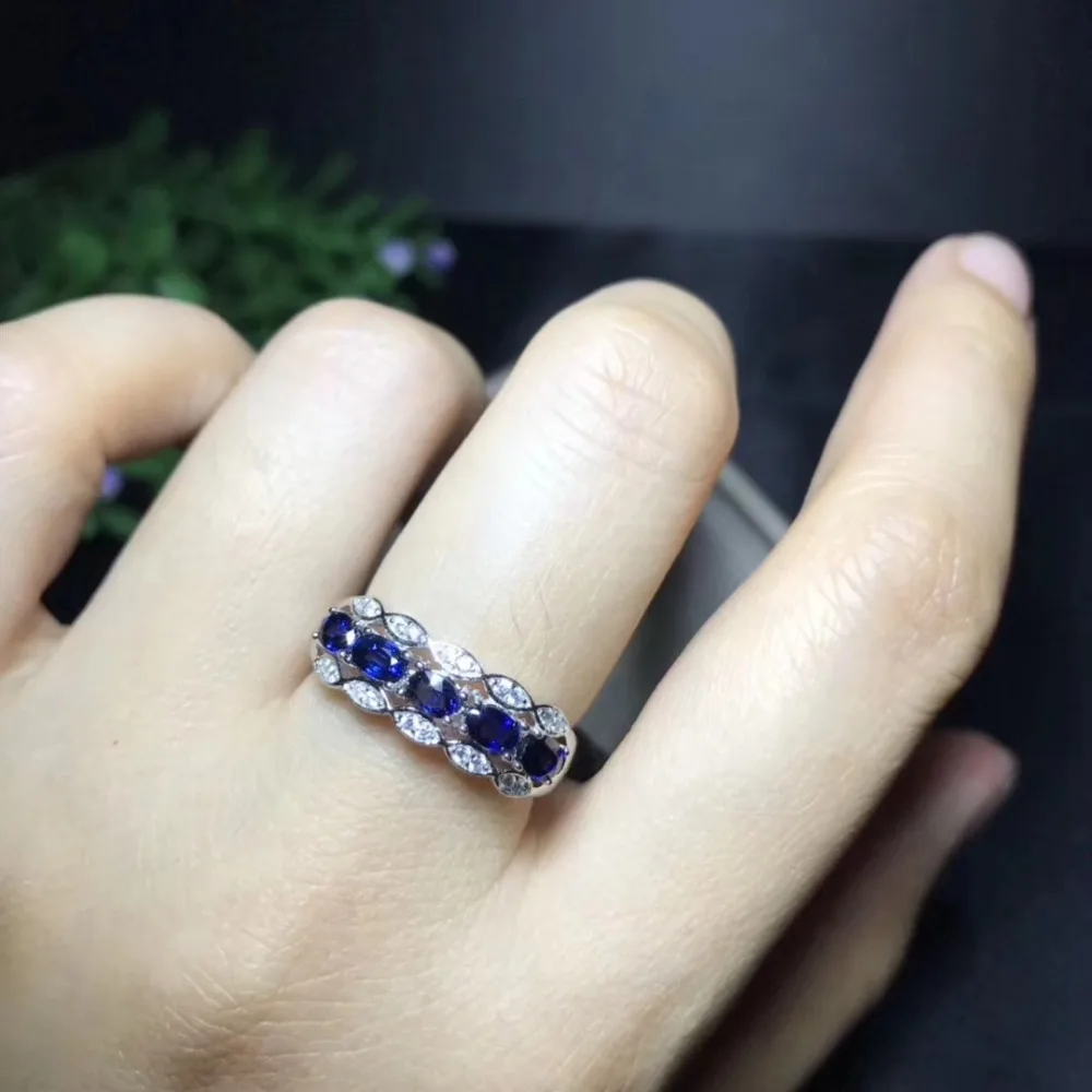 Natural sapphire ring, 925 silver, Line Ring, the latest fashion ring, precious gemstone lady's jewelry