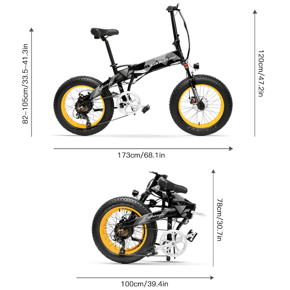 

500W 20 Inch Folding Power Assist Electric Bicycle LANKELEISI X2000PLUS E-Bike 70 - 90km Range