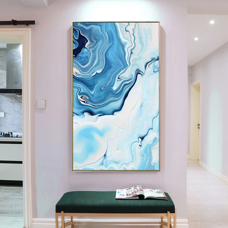 Синий абстрактный современный настенный художественный холст живопись