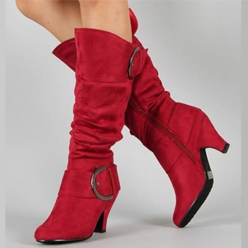 

Популярные женские осенние сапоги до середины икры на высоком каблуке, женские привлекательные сапоги на платформе с застежкой-молнией и к...