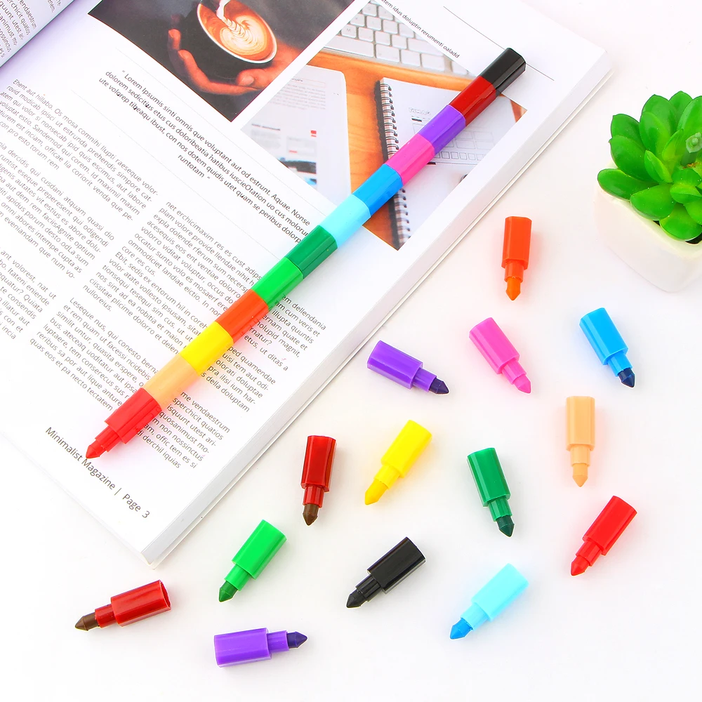 

2Pcs 12 Colors Crayon Creative Building Blocks Crayon Cute Kawaii Graffiti Pens For Painting Korean Stationery Student for kids