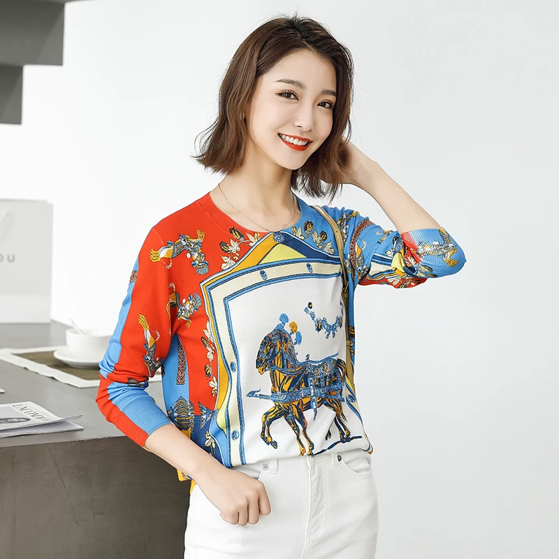 Женский вязаный пуловер с длинным рукавом круглым вырезом | Женская одежда