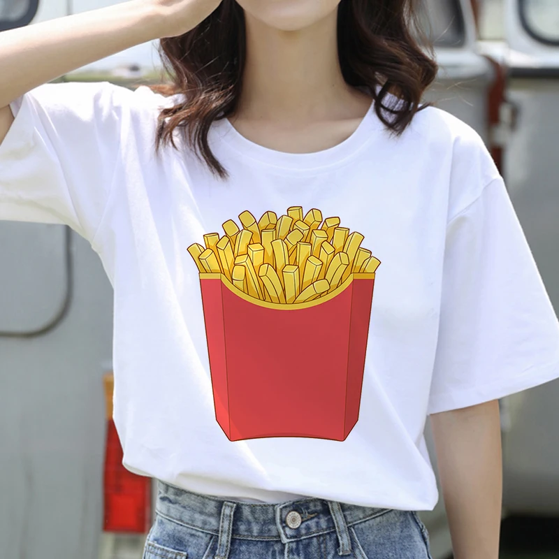 

90s Aesthetic Tshirt Vintage Harajuku T-shirt Female Korean Style Fashion Girl Tops Tees Chips Hamburger Fast Food Women T-shirt