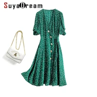 suyadream woman printed midi dress 100silk crepe short sleeves wrap dresses 2021 spring summer green dress