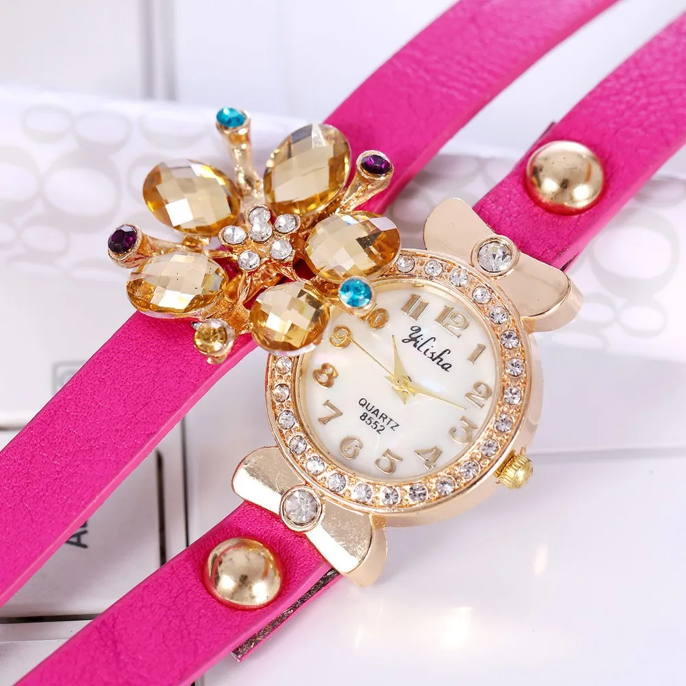 Новое поступление 2020 модные женские часы CrystalRhinestone с жемчужным кожаным браслетом