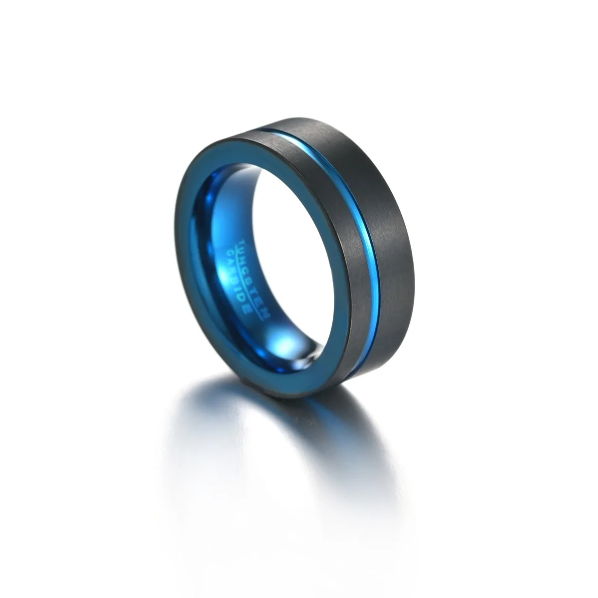 

8Mm New Trend Electroplating Black and Blue Two-Color Personality Men's Simple Fashion Tungsten Steel Trendy Men's Ring