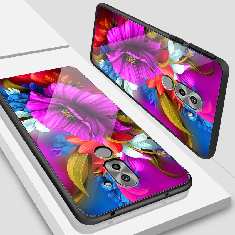 W214 Закаленное Стекло чехол для Huawei Honor 6X 7A 7C Y6 Y9 7X 8A 8X9 Lite Y7 премьер-профессионал Magic2 дизайн цветение защитный чехол-раковина - Цвет: W214