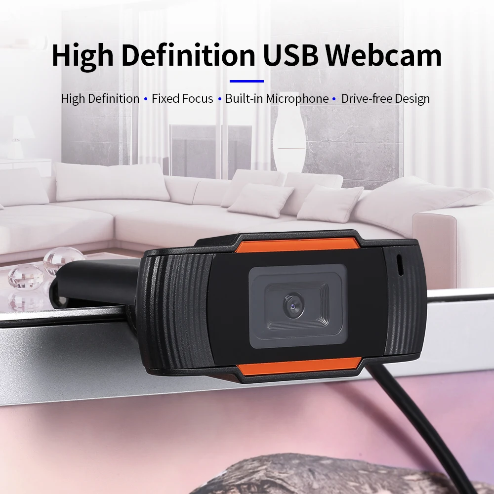 

720P/480P Fixed Focus HD USB Webcam with Sound Absorbing Noise Reduction Mic for Online Conference Video Call Live Streaming