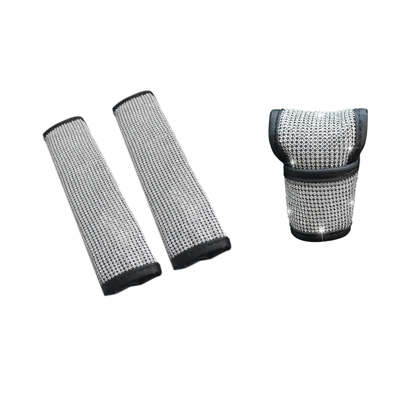 

2x Наплечные подушки для ремня безопасности, чехлы для автомобильного ремня безопасности с блеском и 1 чехол для переключения передач автомо...