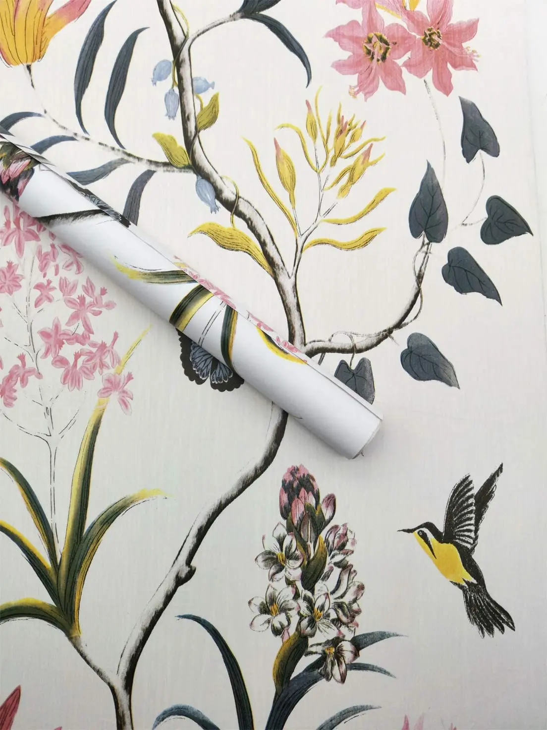 Виниловые обои Meihodan, цветы и птицы, розовый, самоклеящиеся