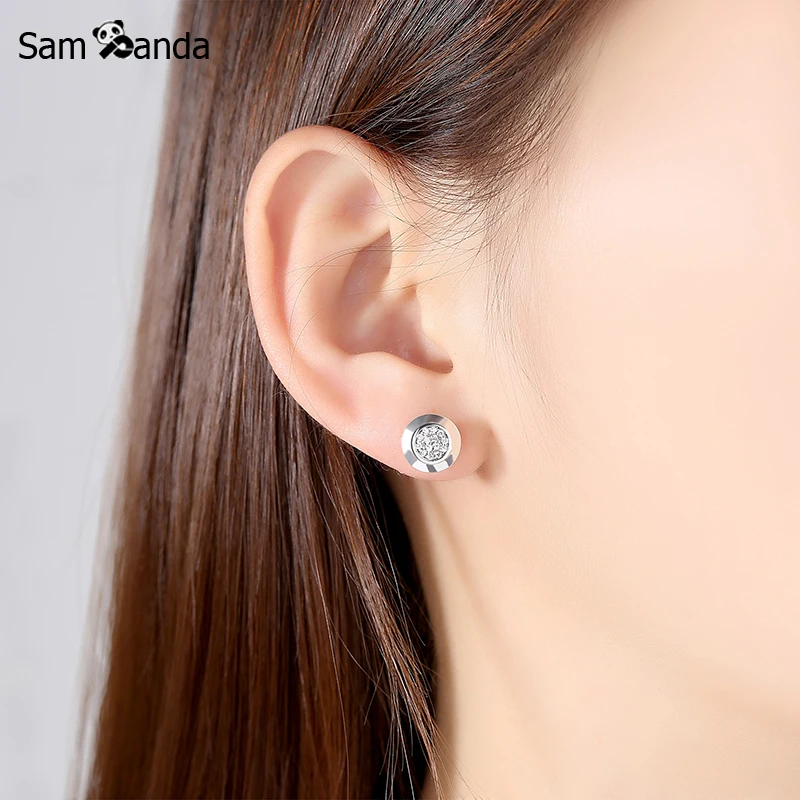 

2020 Original 925 Sterling Silver Earring Silver Round Beads Studs Piercing Crystal For Women Birthday Gift Fashion Jewelry