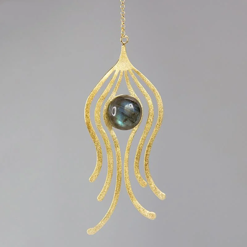 

Ожерелье из натурального Лабрадорита с перьями павлина для женщин ожерелье из стерлингового серебра 925 пробы с длинной цепочкой ювелирные ...