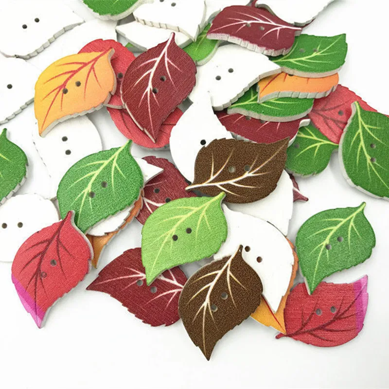 DIY 100 шт деревянные кнопки смешанного цвета в форме листьев украшения шитье