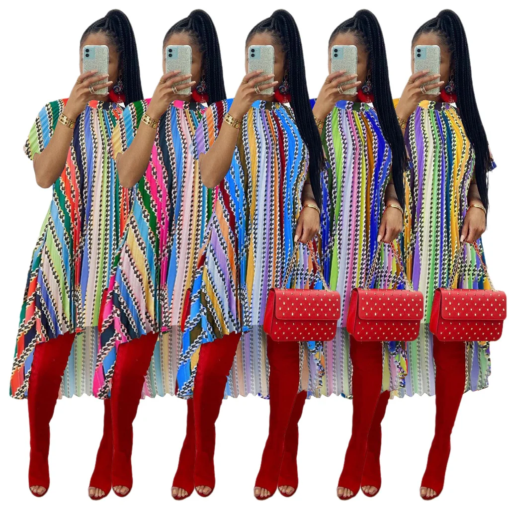 

Платье женское пляжное с коротким рукавом, Модный повседневный свободный сарафан с разноцветным принтом, одежда для отпуска, уличная одежд...