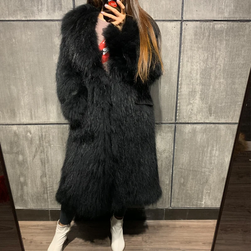 

autumn ladies natural raccoon coat knitted long real fur