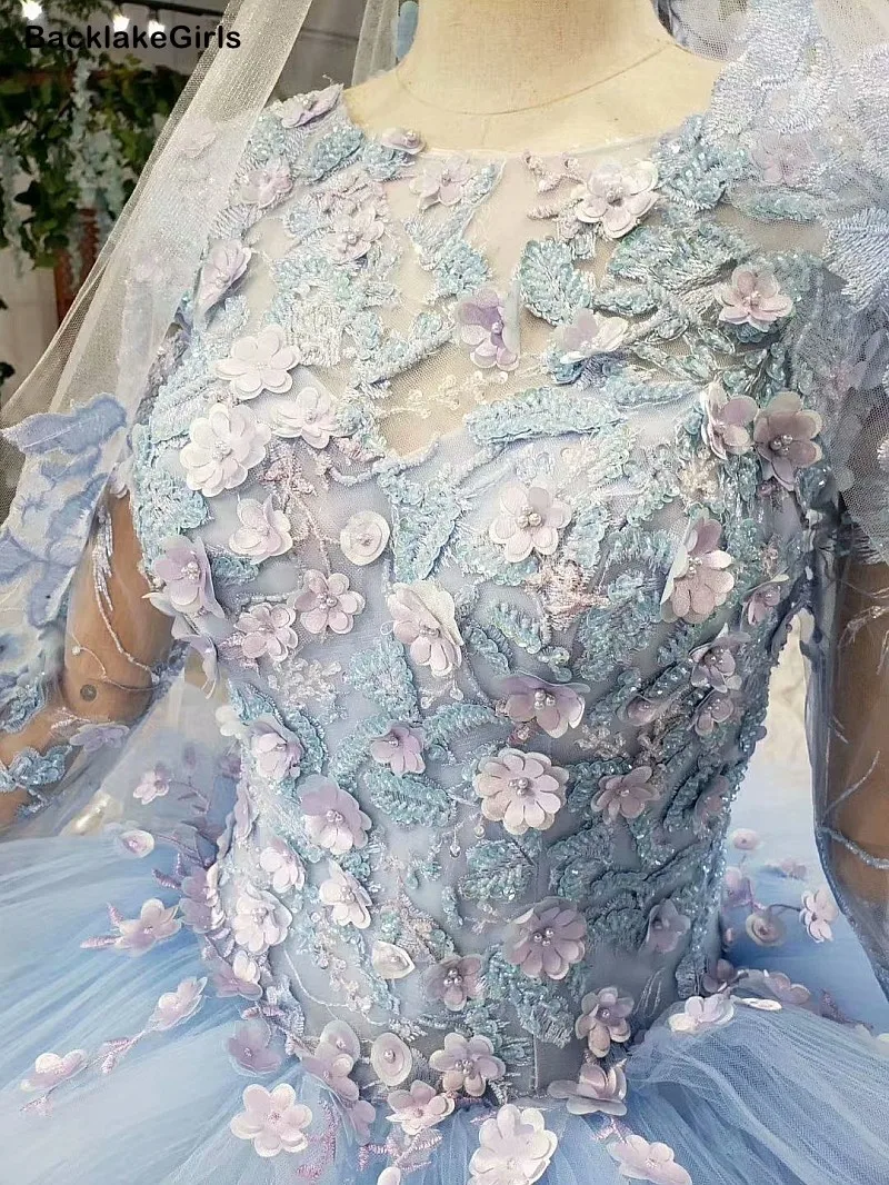 Голубое винтажное бальное платье Тюлевое свадебное 2020 принцессы высокого
