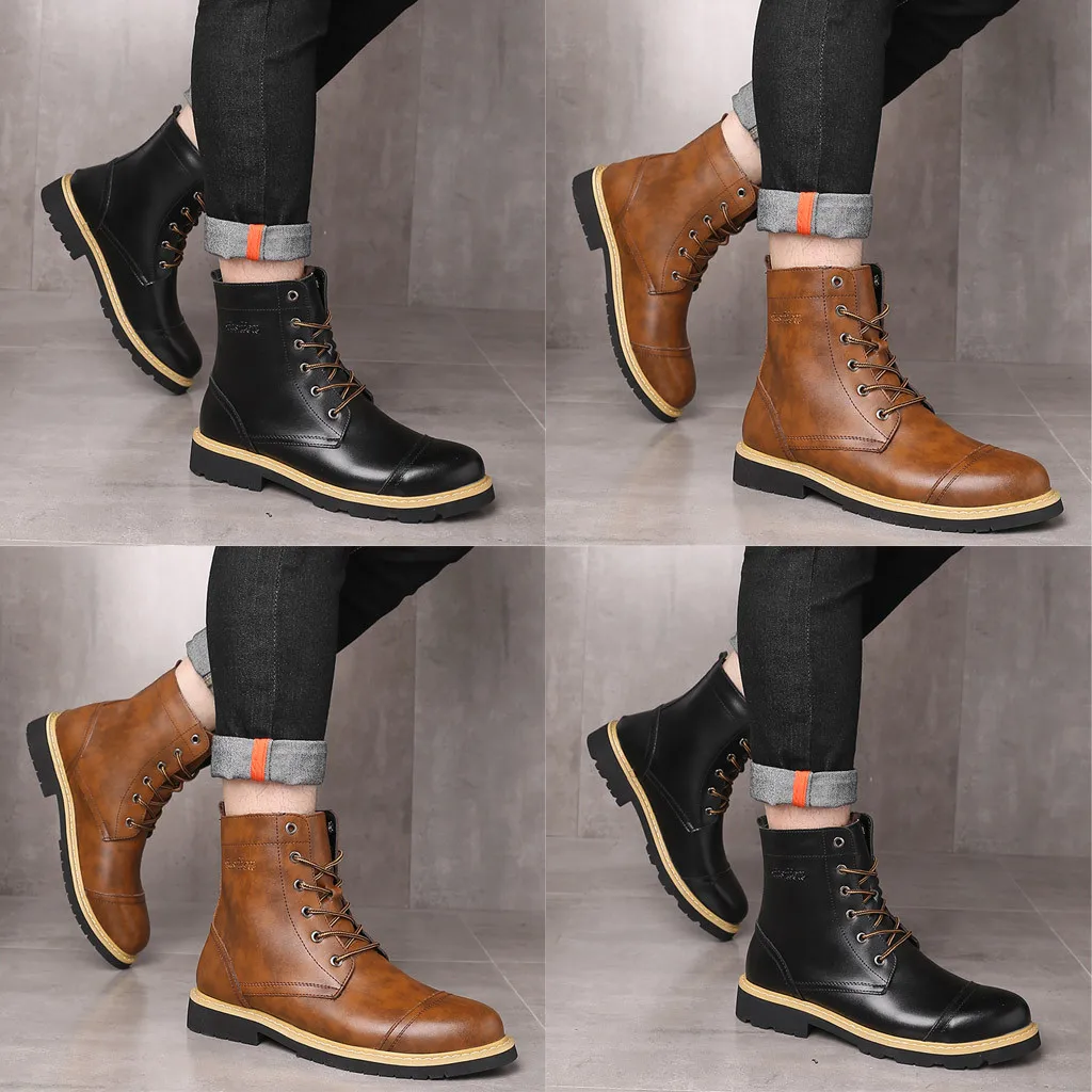 

Winter Snow Boots Men PU Solid Color Shoes Fall Winter Sewing Thread Low Men Men Boots England Shoes Male Ankle Boots Vintage