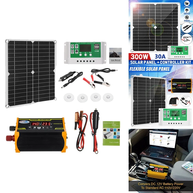 

300Watts Solar Panel Kit 30A 12V Battery Charger With Controller Caravan Boat