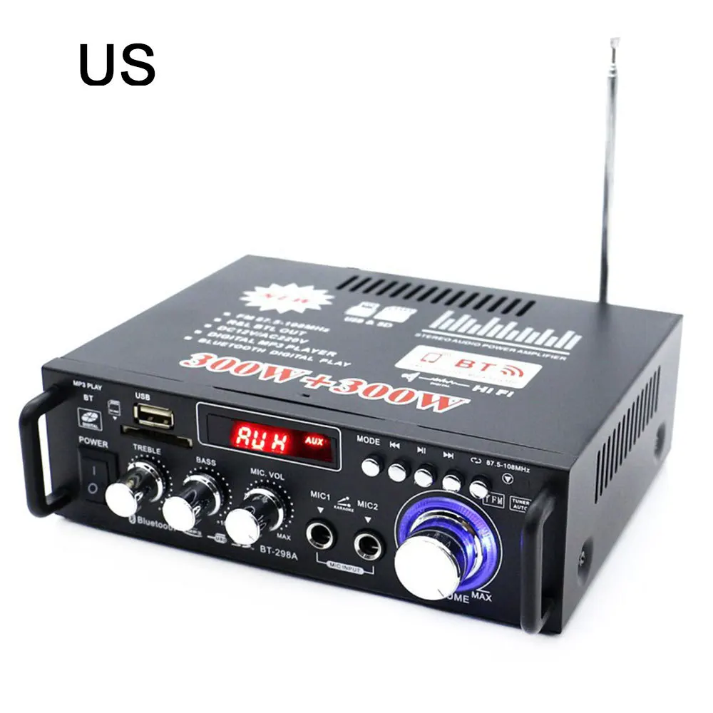 600 Вт 2CH Bluetooth Автомобильный Hi-Fi стерео усилитель FM-радио мощный аудио домашний