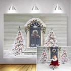 Фон для фотосъемки с изображением рождественской тематики, снега, рождественской елки, двери, зимнего дня рождения