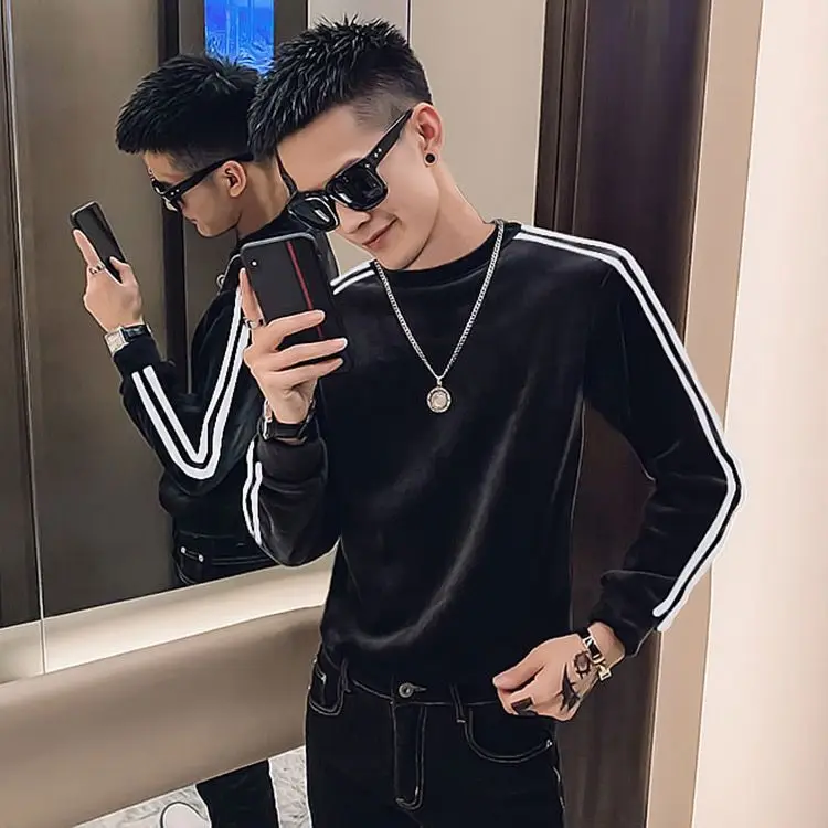 

Net red same sweater double-sided velvet gold velvet warm fast hand red man long sleeve high collar social coat male winter