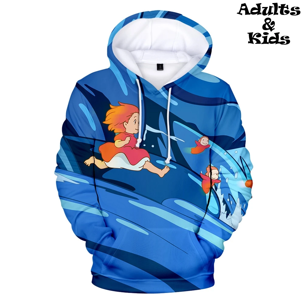 Толстовки Ponyo на скале 3D новые Семейные наряды кавайная толстовка с капюшоном в