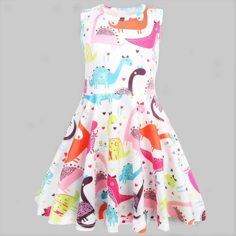2018 Kids Dinosaur Dress Girls Ball Gown Baby Children Flower Princess Sleeveless Dresses Wedding Party Costumes | Детская одежда и