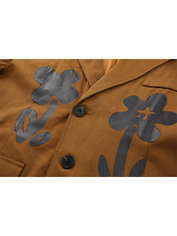 Женский винтажный Блейзер кофейного цвета с принтом Офисная модная Свободная