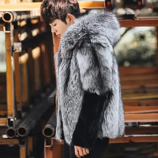 Warm Men faux fur Coats 2019 men's winter thicken hooded gray jacket flurry fake mink long-sleeved warm coats M771 | Мужская одежда