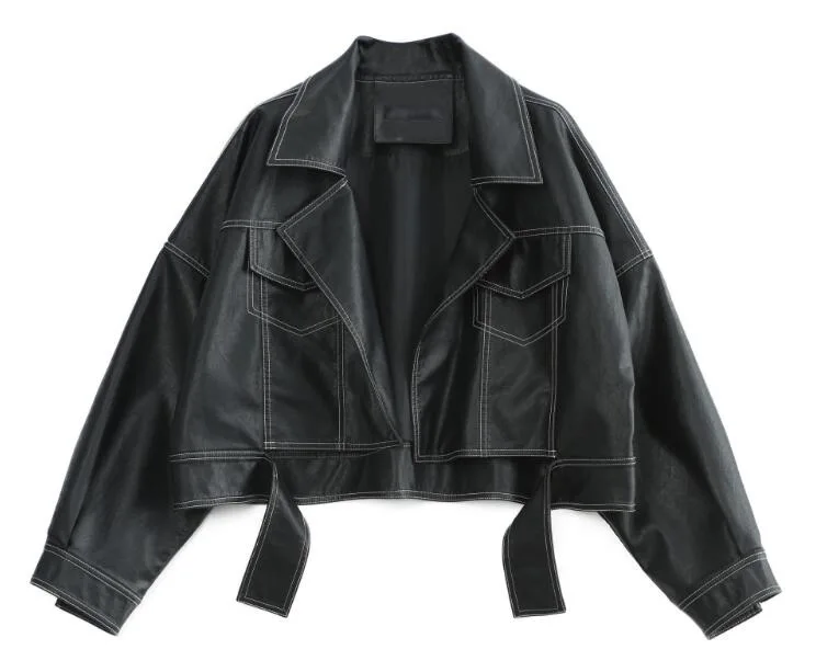 

Winter Black Leather Jacket Women Korean Thin Loose Moto Jacket Female Nice Spring Vogue Streetwear Lady Outerwear Biker Coats