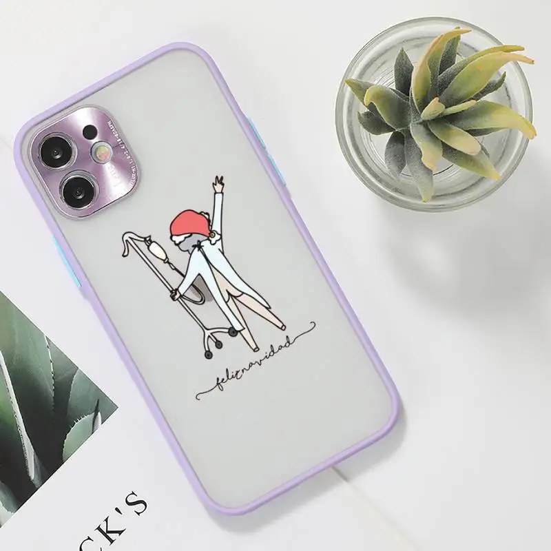 

Medicine Doctor Nurse Phone Case For iPhone 12 11 Mini Pro XR XS Max 7 8 Plus X Matte transparent Purple Back Cover