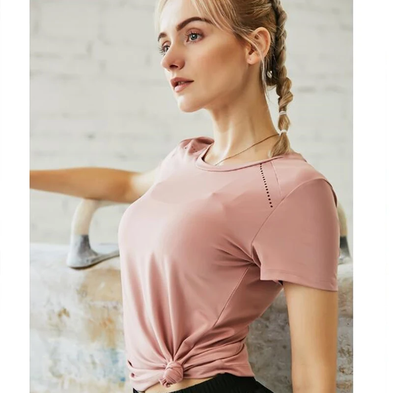 

2019 woman Top Yoga Fitness Gym Top Women running T-shirt Quick Dry Short sleeve Gym Fitness Sport Training Clothes for Female